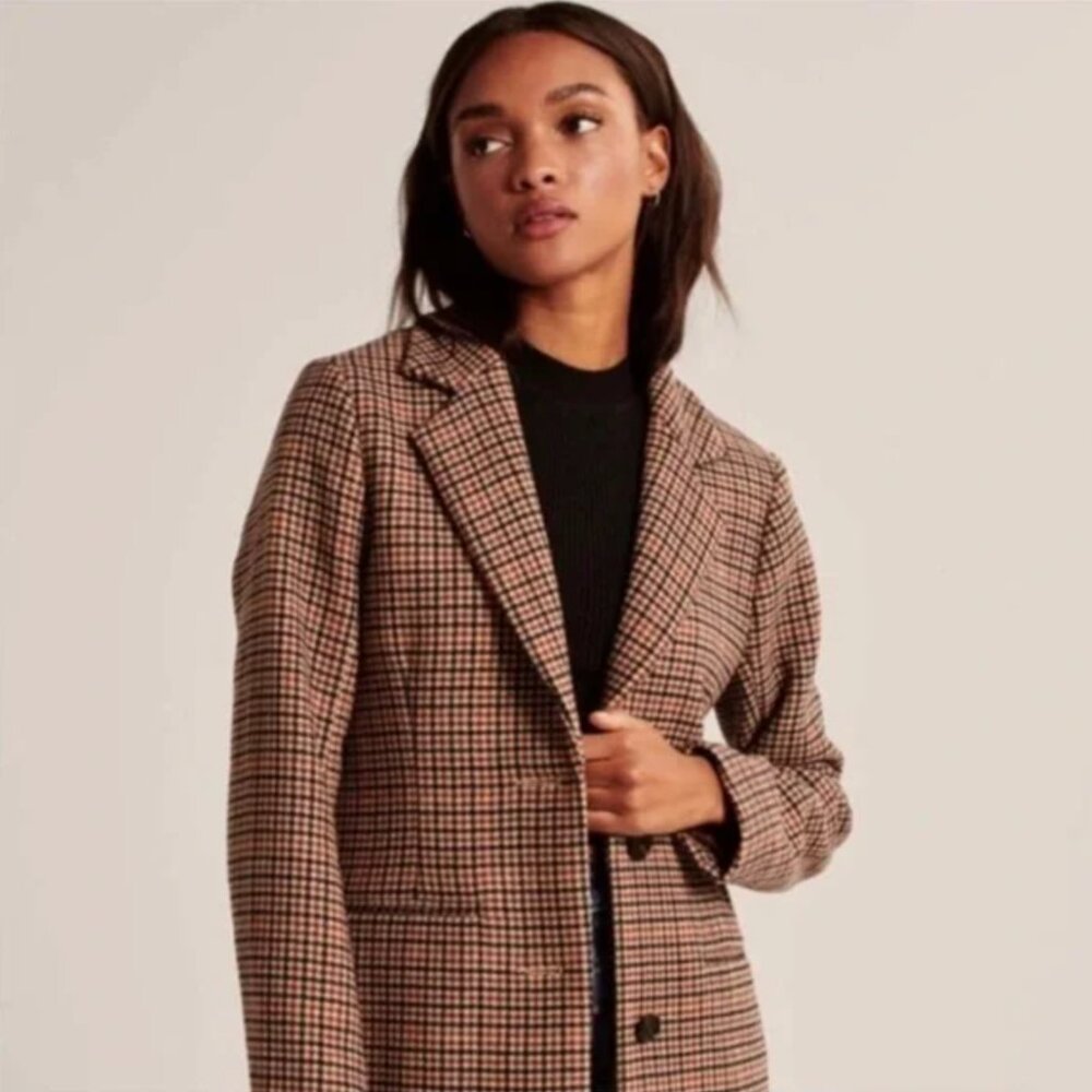 Abercrombie & Fitch Wool Blend Houndstooth Blazer